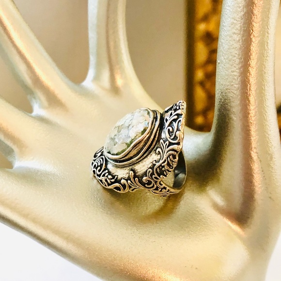 Vintage Beautiful Silver Mosaic Statement Ring Size 8 - Picture 10 of 10